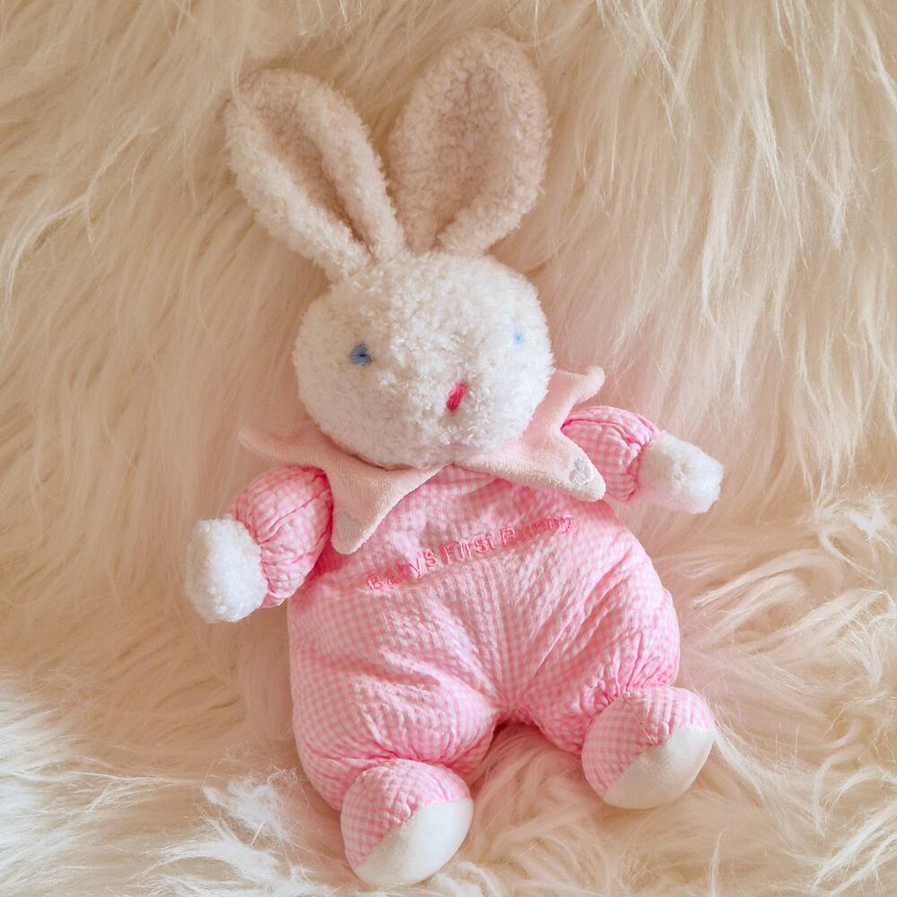 Little Me My First Bunny Plush Rattle Pink Gingham Baby 12 Inch